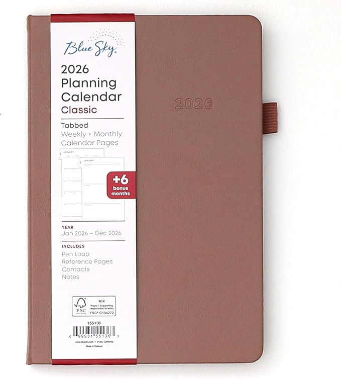 Blue Sky 2026 Weekly and Monthly Planner Calendar, January 2026 - December 2026, 5" x 8", Faux Le... | Amazon (US)