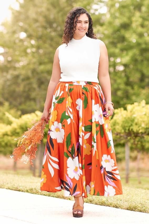 Plus Size Autumn Floral Maxi Skirt | Cato Fashions