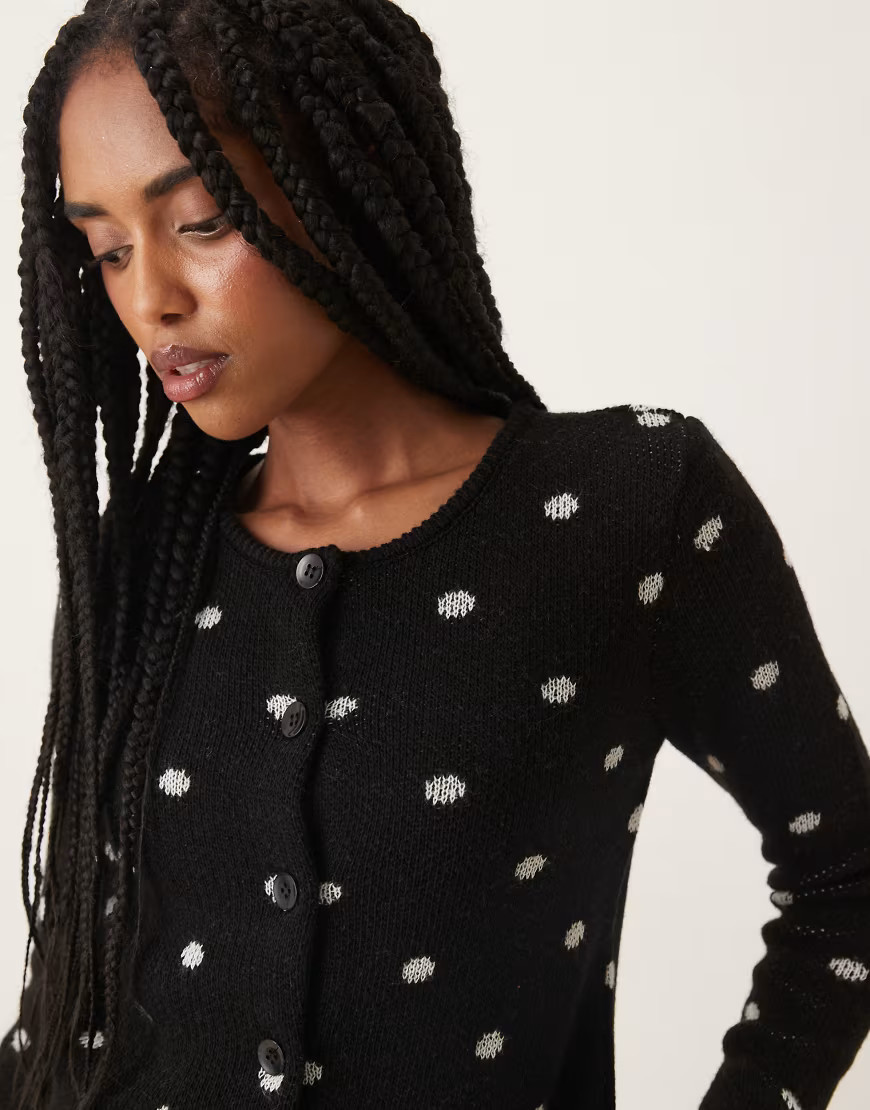 ASOS DESIGN neat fit cardigan in polka dot in mono-Black | ASOS (Global)