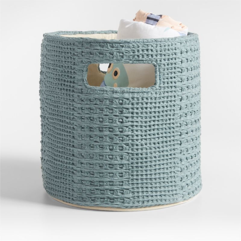 Nella Green Cotton Waffle Weave Kids Shelf Bin with Handles + Reviews | Crate & Kids | Crate & Barrel