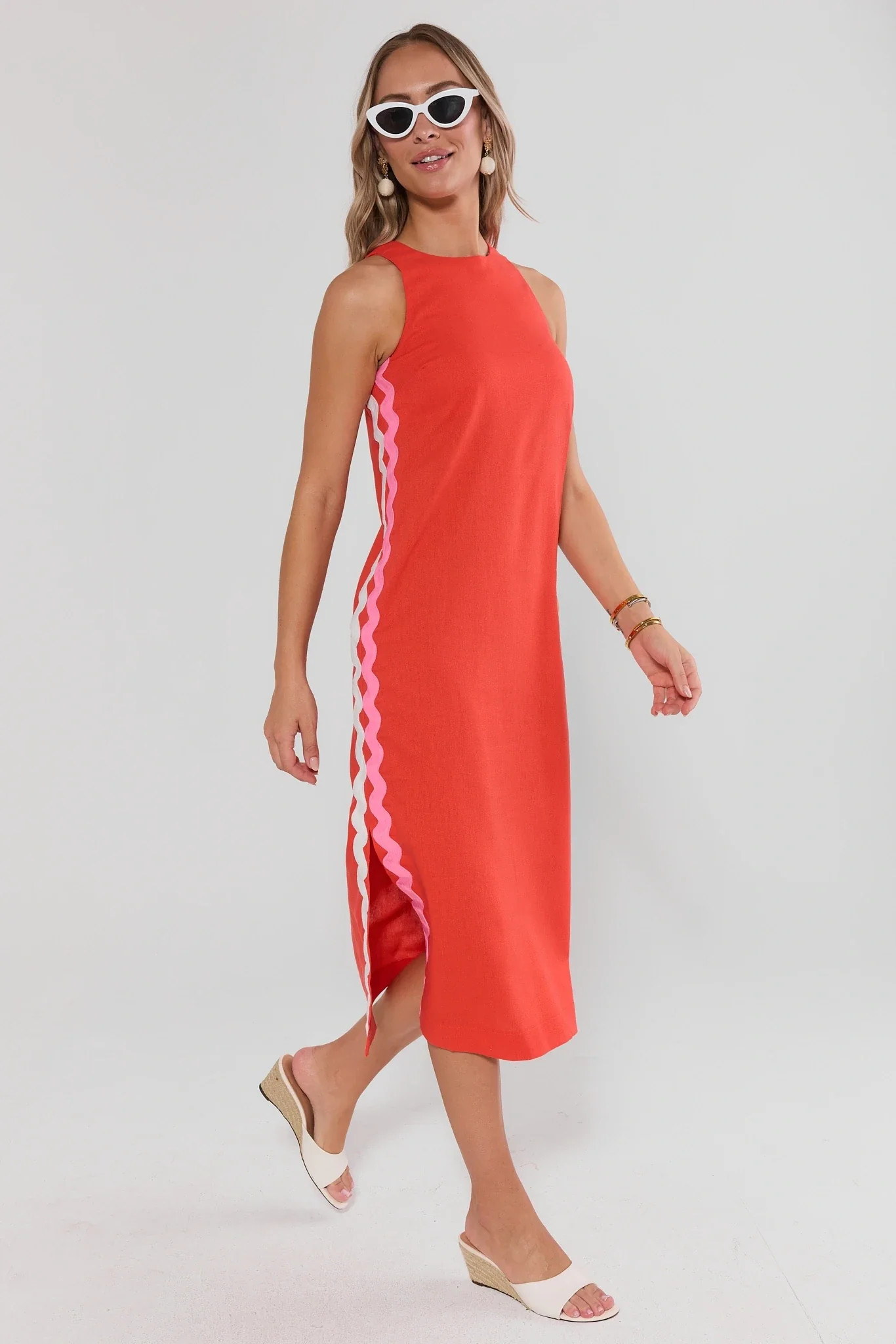 Orange Ric Rac Trim Midi Dress | Avara