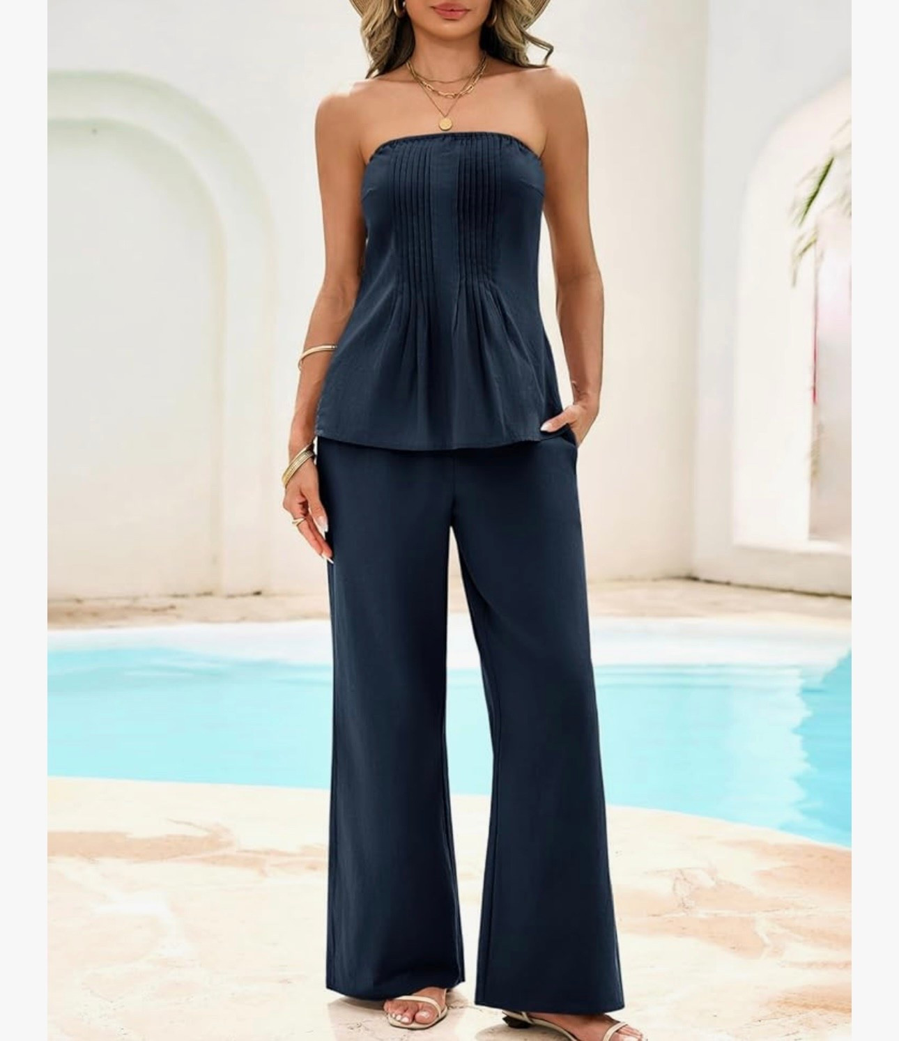 Tankaneo Womens 2 Piece Outfits Summer Strapless Tube Tops Wide Leg Pants Cotton Vacation Pleated Matching Lounge Set

#LTKSpringSale #LTKgrwm #LTKootd