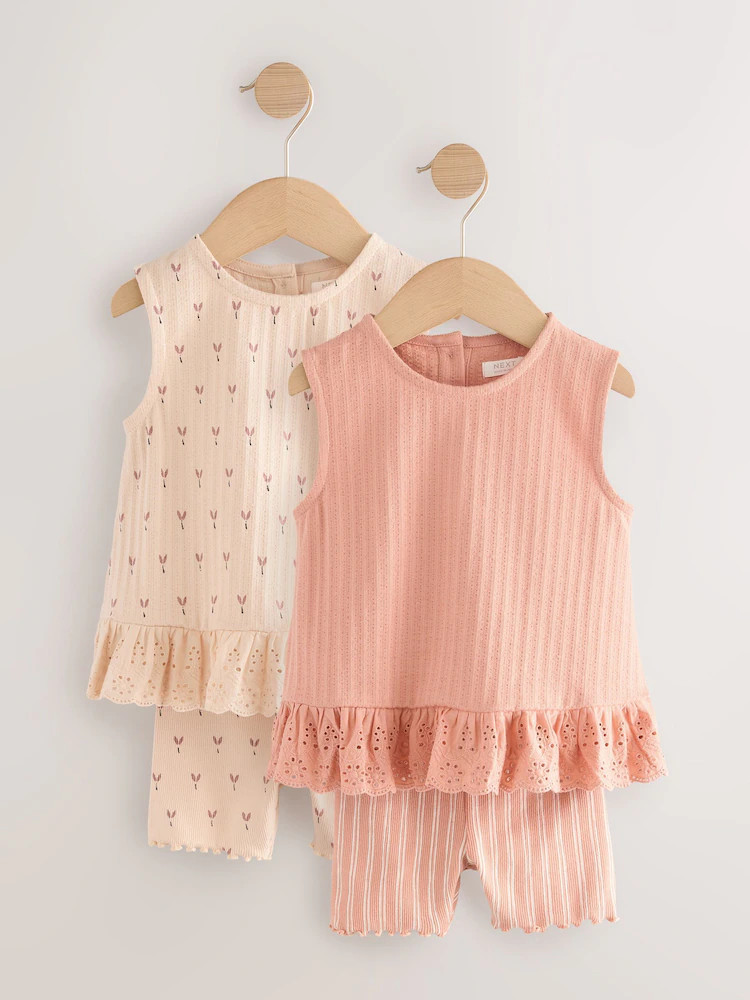 Neutral Ditsy Vest and Shorts Set 2 Pack (3mths-7yrs) | Next US