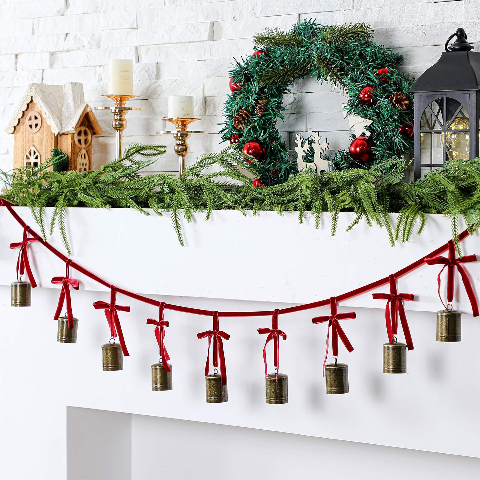 3.94 ft Christmas Cowbells Garland Velvet Bow Cowbells Hanging Decor Christmas Rustic Bronze Vint... | Amazon (US)