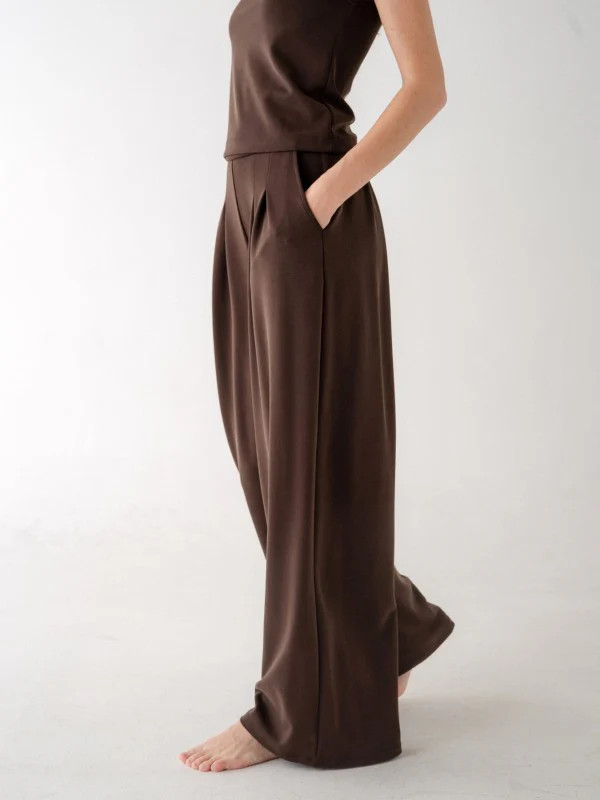 Livie Pleated Wide Leg Loose Pants - Coffee Brown | Benaar La