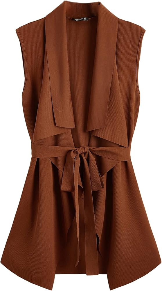 SOLY HUX Women's Plus Size Sleeveless Lapel Open Front Vest Jacket Cardigan with Belted | Amazon (US)