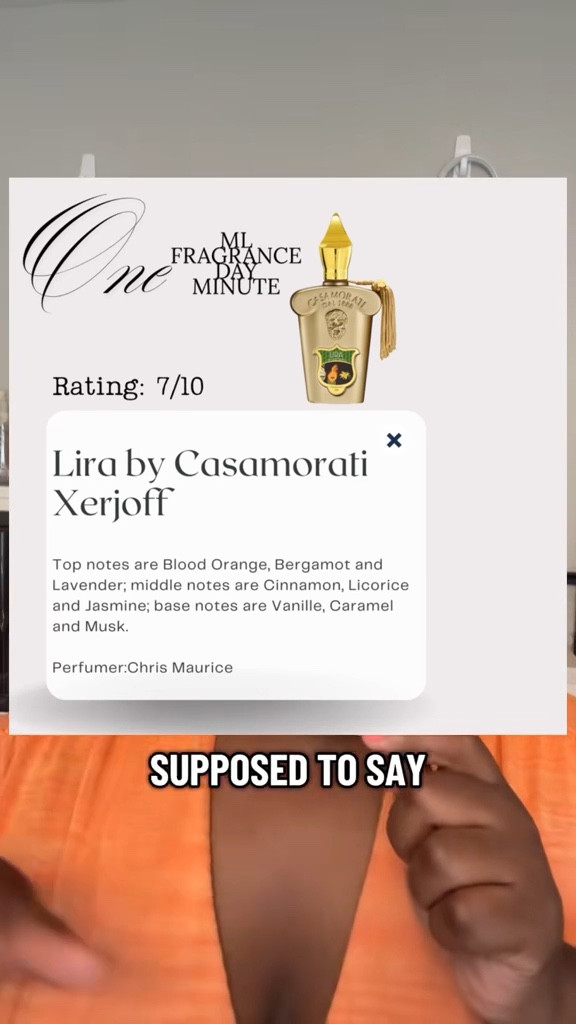 Final thoughts: To be very honest and transparent I really love this fragrance but I think I’ll be buying Moola instead very soon. I think layering them would be an even better option but these bottles can get really expensive. As I curate a collection I need to consider pricing in mind and the longevity. I think Lira is so gorgeous and is BLIND BUY SAFE. I think you should get your nose on this one and I’m pro “sister” on this one. 

If you wanna get samples of these fragrances I talk about check out @ScentSplit which helps me get my nose on so many different fragrances. This helps train my nose to smell and determine common notes I love. 

#fragrance #fragrancereview #nichefragrance #xerjoff #citrusperfume #1mlseries