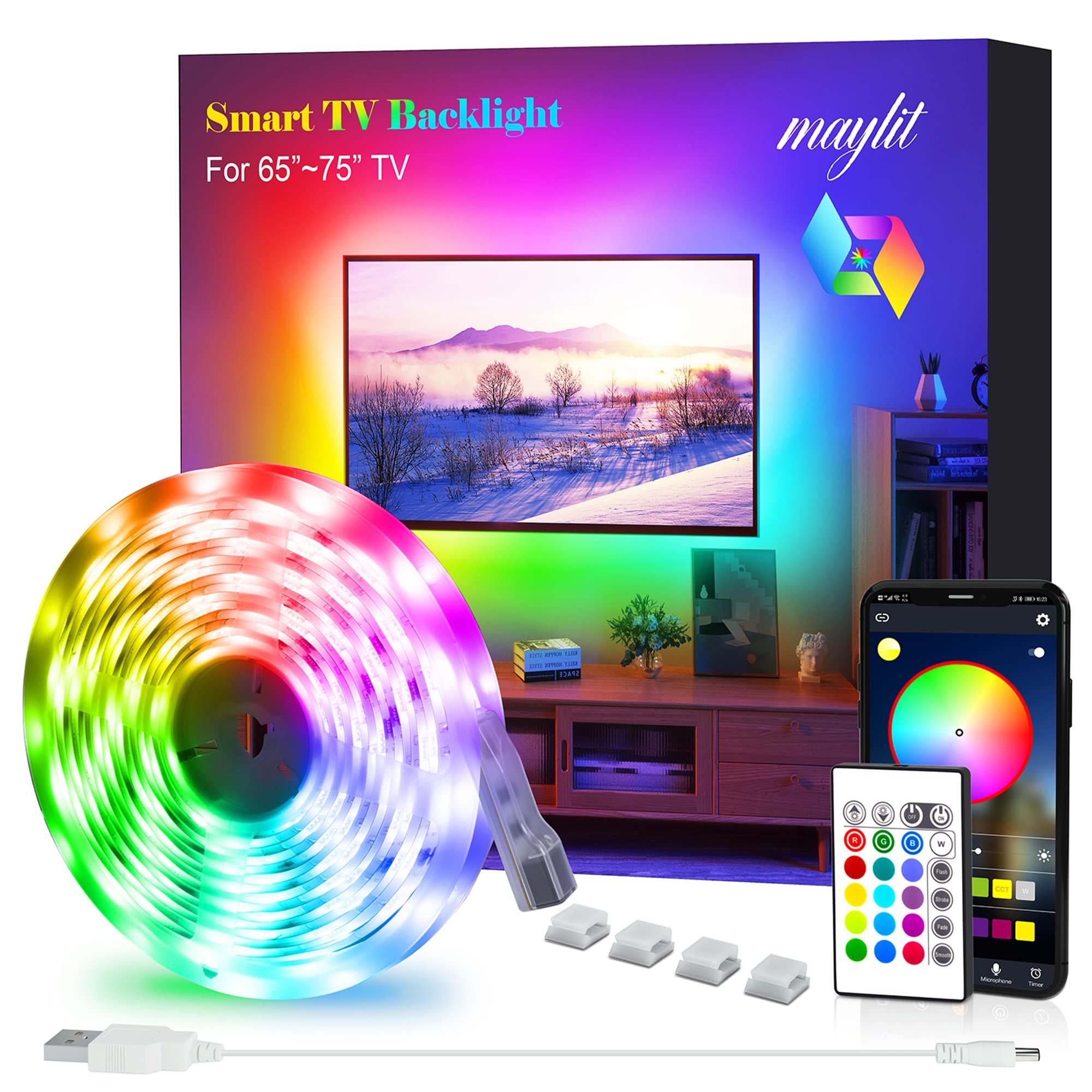 Led Strip Lights, Maylit Tv Led Backlight 14.3ft for 65-75in Tv Bluetooth Control Sync to Music, ... | Amazon (US)