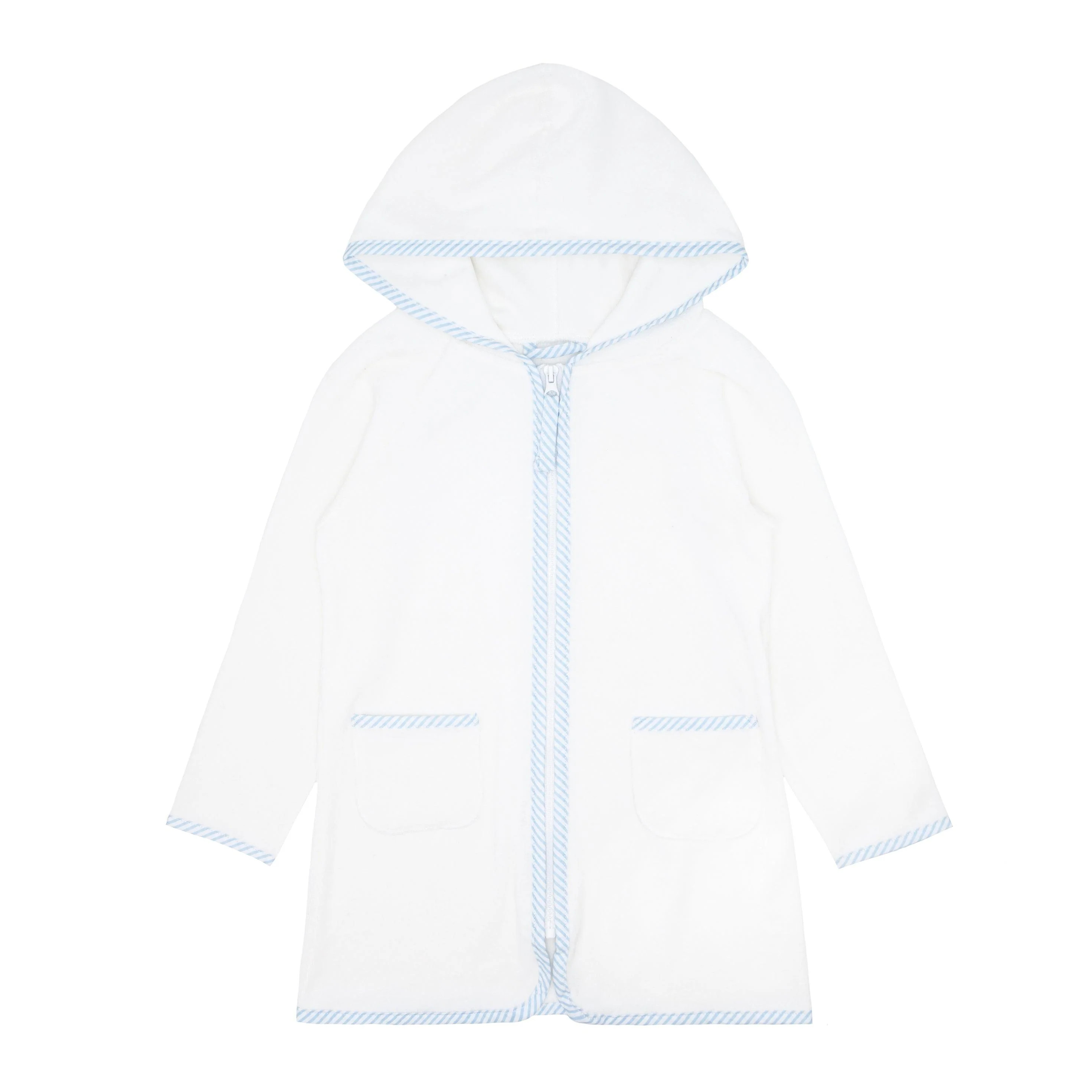 unisex powder blue stripe french terry hooded zipper coverup | minnow