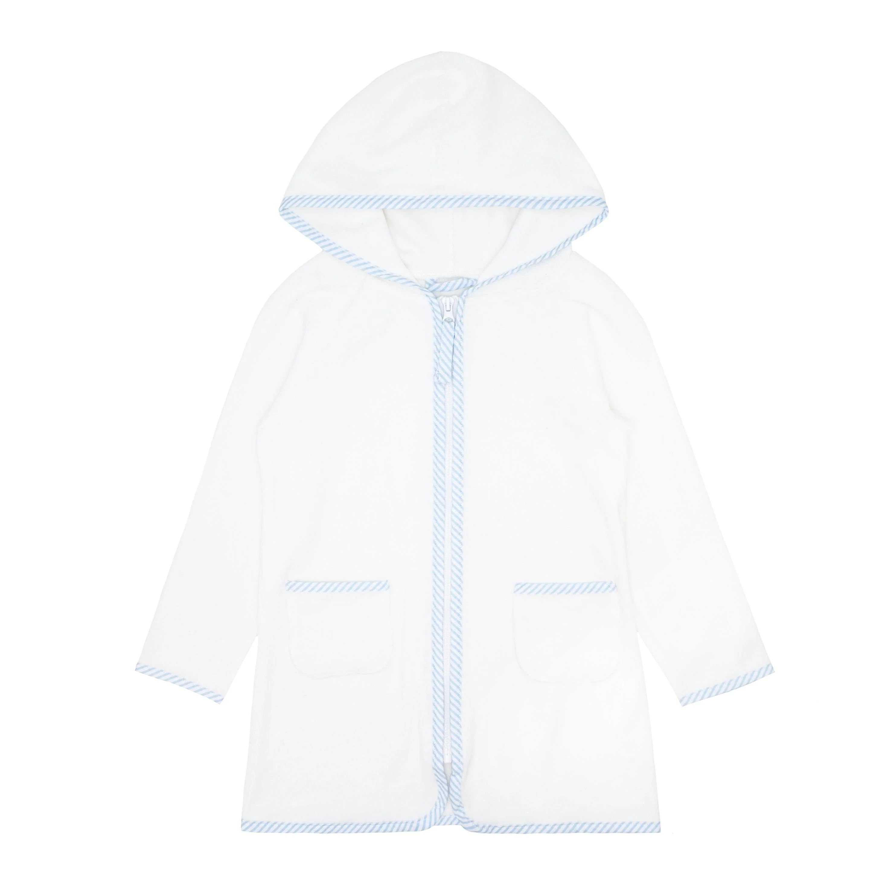 unisex powder blue stripe french terry hooded zipper coverup | minnow