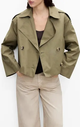 MANGO Double Breasted Crop Trench Coat | Nordstrom | Nordstrom
