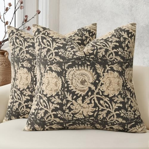 Vintage Floral Print Throw Pillow Covers 20x20 Set of 2 Neutral Modern Farmhouse Pillowcases Acce... | Amazon (US)