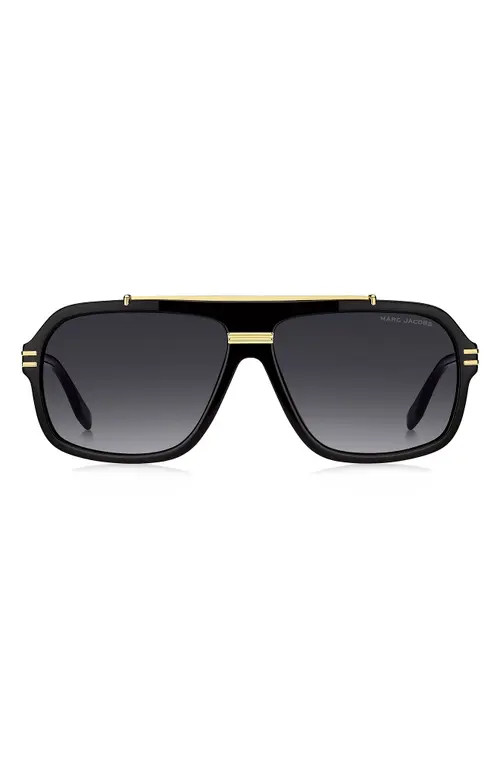 Marc Jacobs 58mm Gradient Flat Top Rectangular Sunglasses in Black Gold/Dark Grey Sf at Nordstrom | Nordstrom