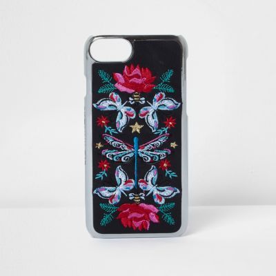 Black embroidered iPhone 7 case | River Island (UK & IE)