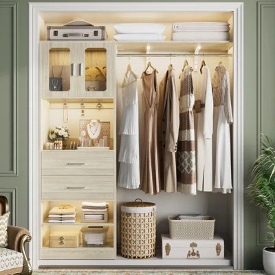 60" Closet System With Visualize Cabinet Door And Wooden Drawers | Wayfair North America