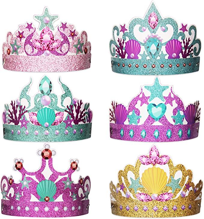 chiazllta 12 Pcs Paper Mermaid Party Favor Hats Mermaid Birthday Party Crowns Headbands for Girls... | Amazon (US)