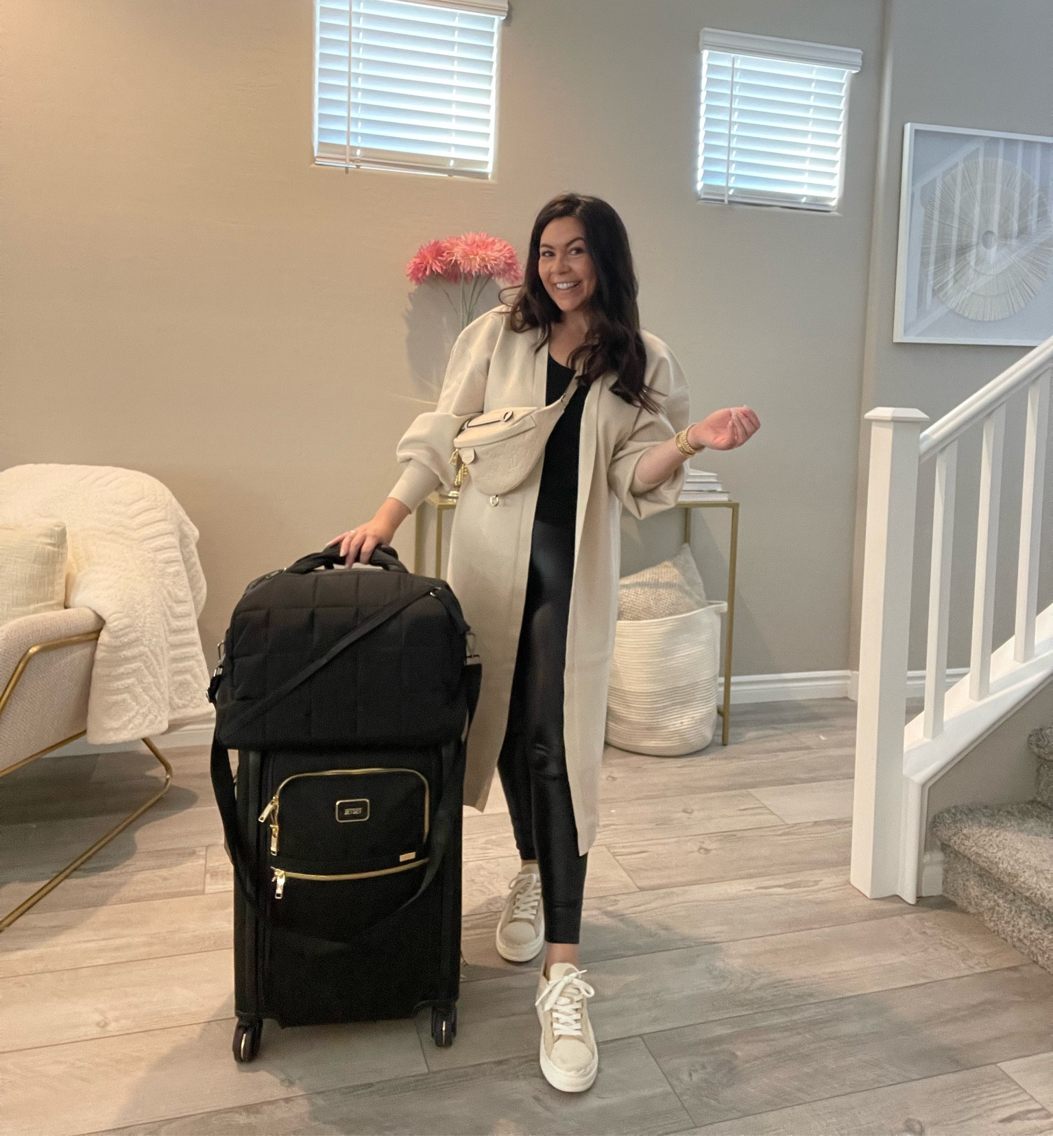 Travel outfit and my current favorite travel items I’m loving!! #packingcubes #tumi #laptopcase #neutrals 

#LTKunder50 #LTKtravel