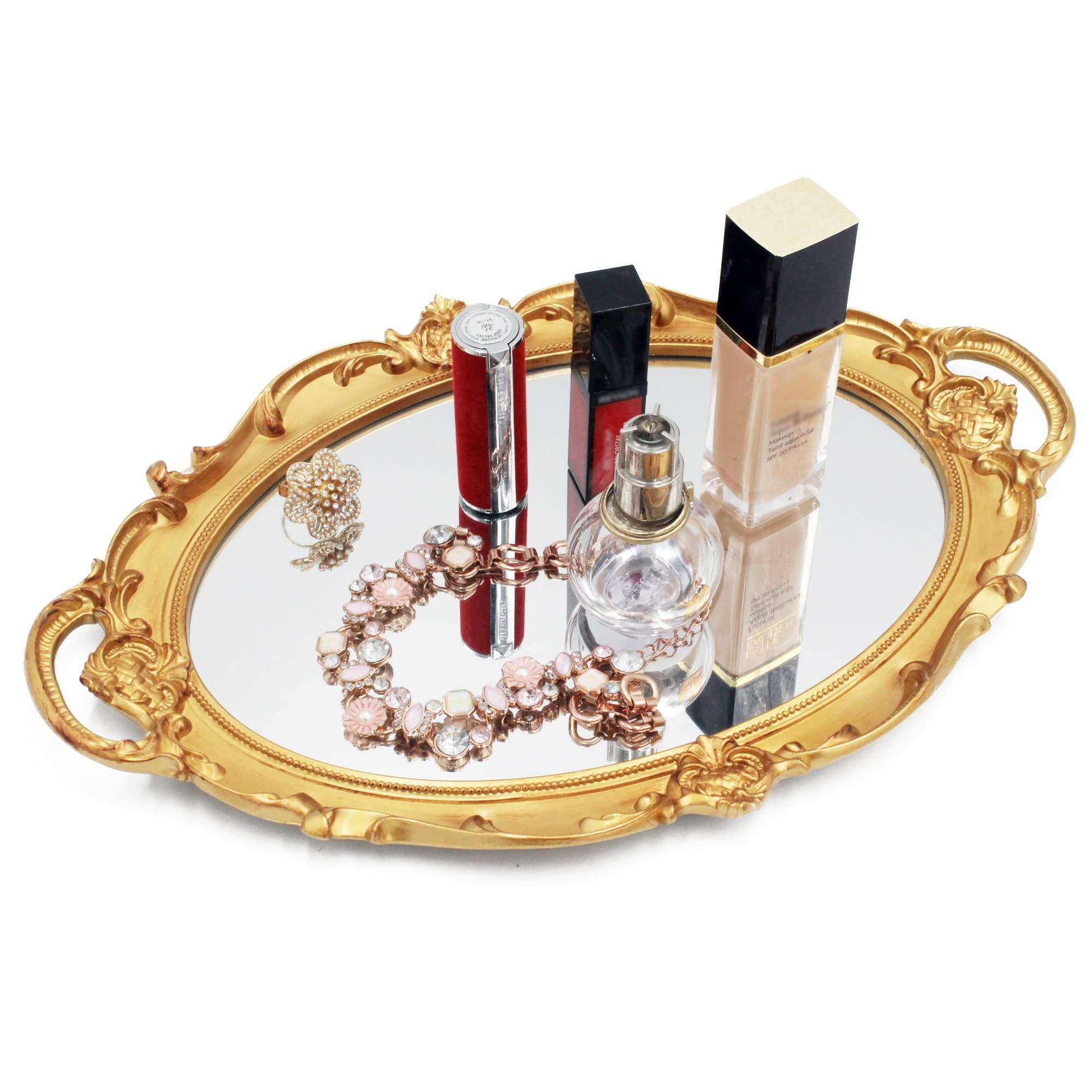 Funerom Vintage 14.5 x 10 inch Mirror Tray, Makeup Organizer, Jewelry Organizer, Serving Tray,Ova... | Amazon (US)