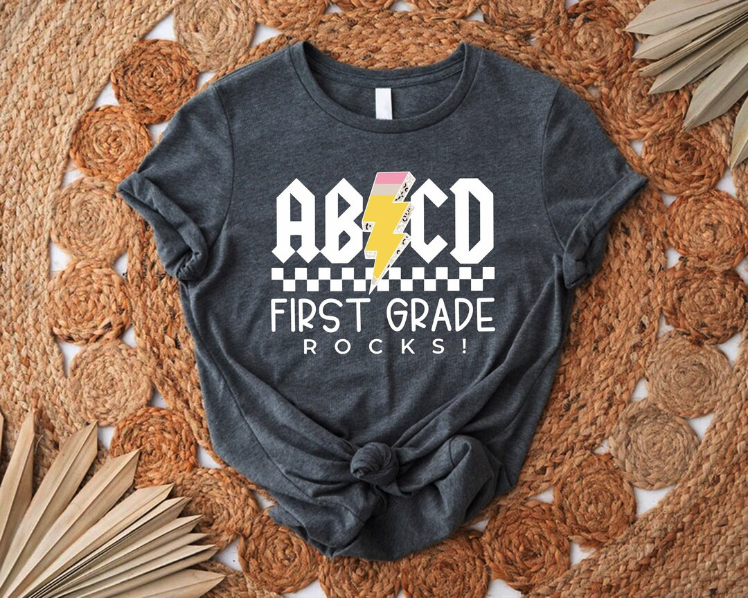ABCD 1st Grade Rocks Teacher Shirt, First Grade Teacher Tshirts, Checkered Teacher Shirt, Teacher... | Etsy (US)