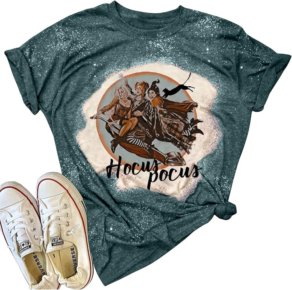 Hocus Pocus Bleached Shirt Women Funny Sanderson Sisters Halloween T-Shirt Fall Casual Graphic Te... | Amazon (US)