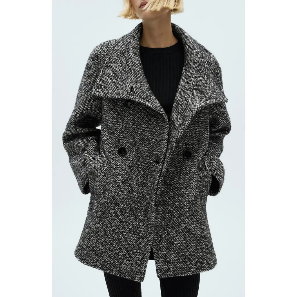 MANGO Double Breasted Marled Knit Coat in Black at Nordstrom, Size Small | Nordstrom