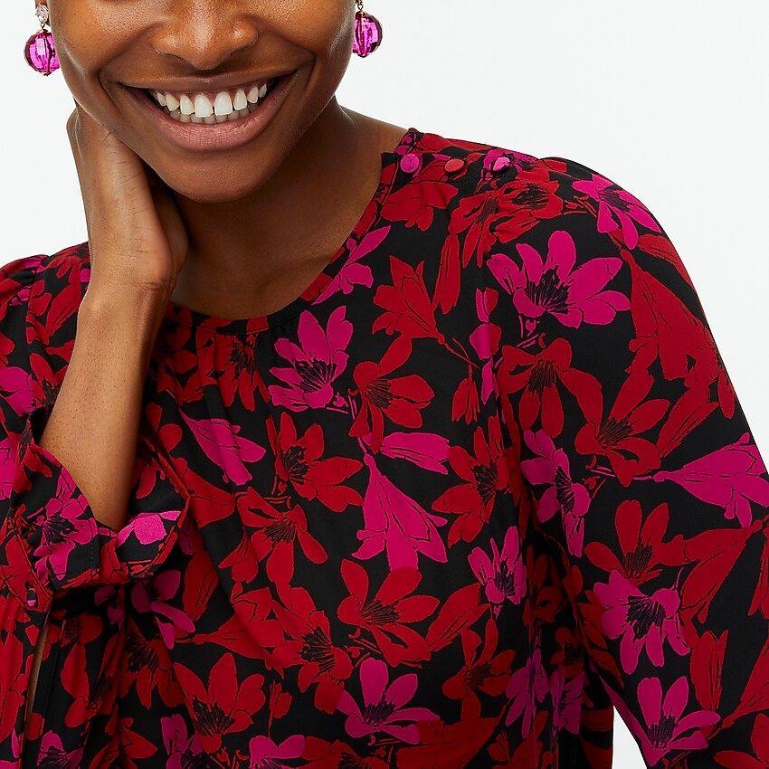 Printed button-neck top with ruffles | J.Crew Factory