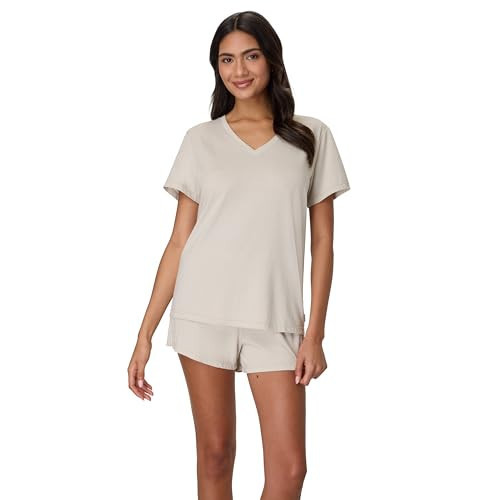 Hanes Women's Originals 2-Piece Lounge Set, Supersoft V-Neck Tee & Sleep Shorts Loungewear Set | Amazon (US)