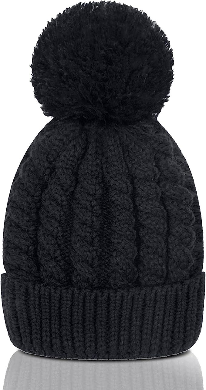 Women's Winter Beanie Warm Fleece Lining - Thick Slouchy Cable Knit Skull Hat Ski Cap | Amazon (US)