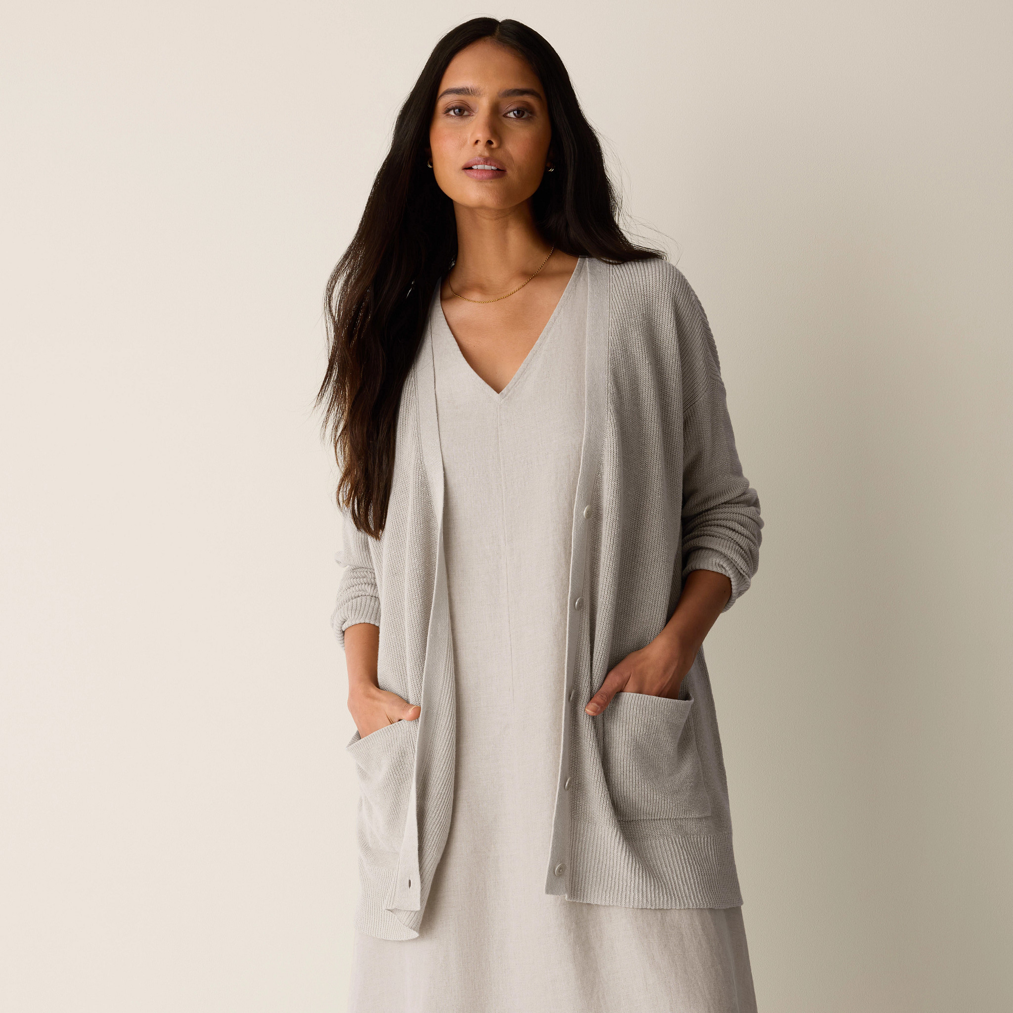 Organic Linen Cotton Slouchy Long Cardigan | Eileen Fisher