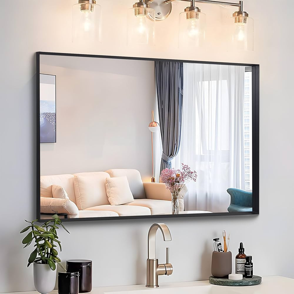 BONEWEI 22x30 inch Bathroom Mirror,Black Rectangle Mirror,Wall Mounted Bathroom Frame Vanity Mirr... | Amazon (CA)