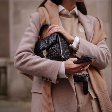 Beige cashmere layers, Loewe jumper, white shirt, Frankie Shop blazer, Aspinal Mayfair black croc bag, cargo skirt and chunky loafers

#LTKstyletip #LTKSeasonal #LTKfindsunder100