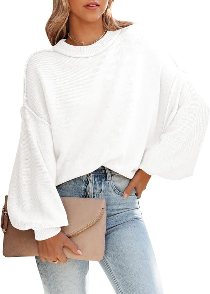 HAPCOPE Women's Oversized Sweater Crewneck Batwing Sleeve Side Slit Ribbed Knit Pullover Sweaters... | Amazon (US)