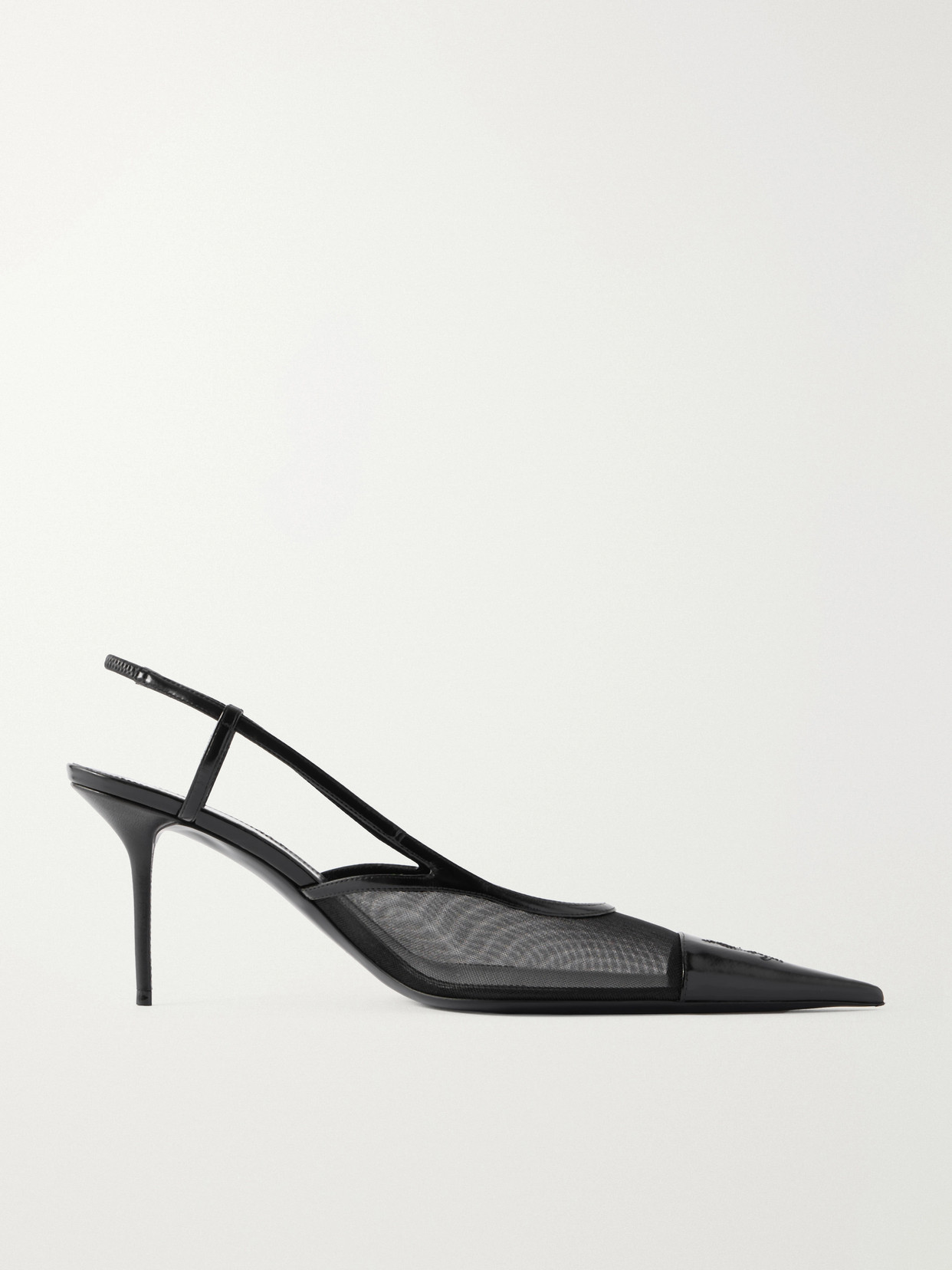 SAINT LAURENT - Renée Embroidered Patent Leather-trimmed Mesh Slingback Pumps - Black | NET-A-PORTER (US)