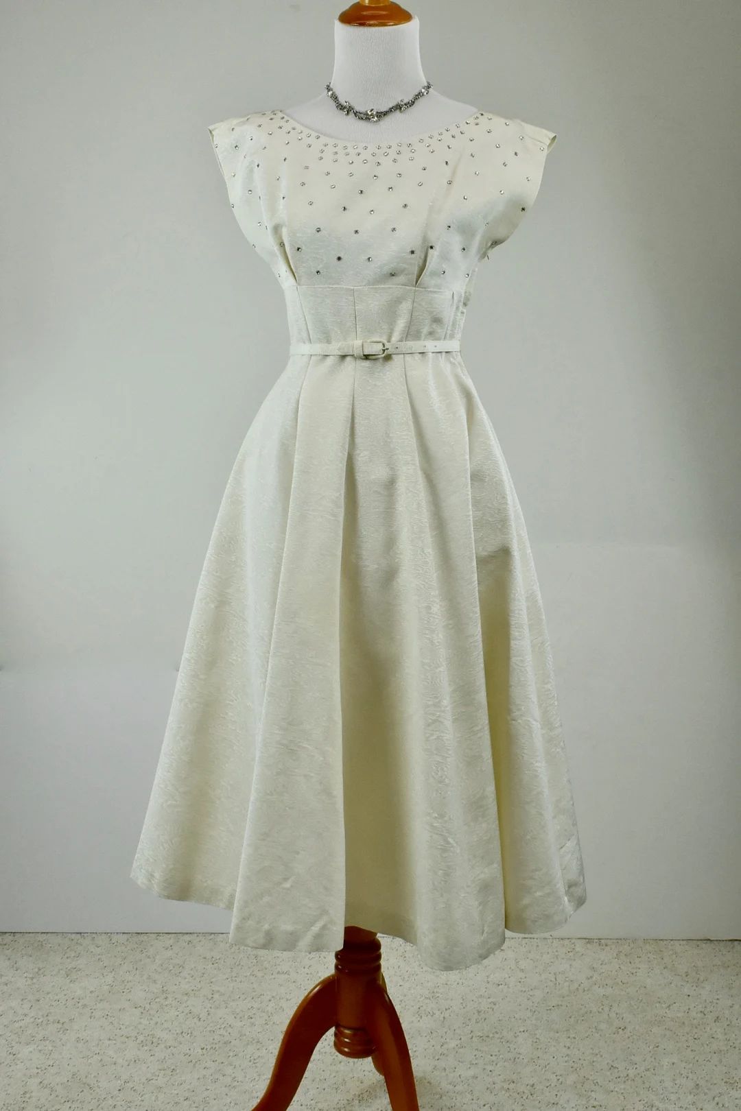 1950s Ivory Moire Party Dress With Rhinestones & Bolero Jacket......size X-small / 2 - Etsy | Etsy (US)