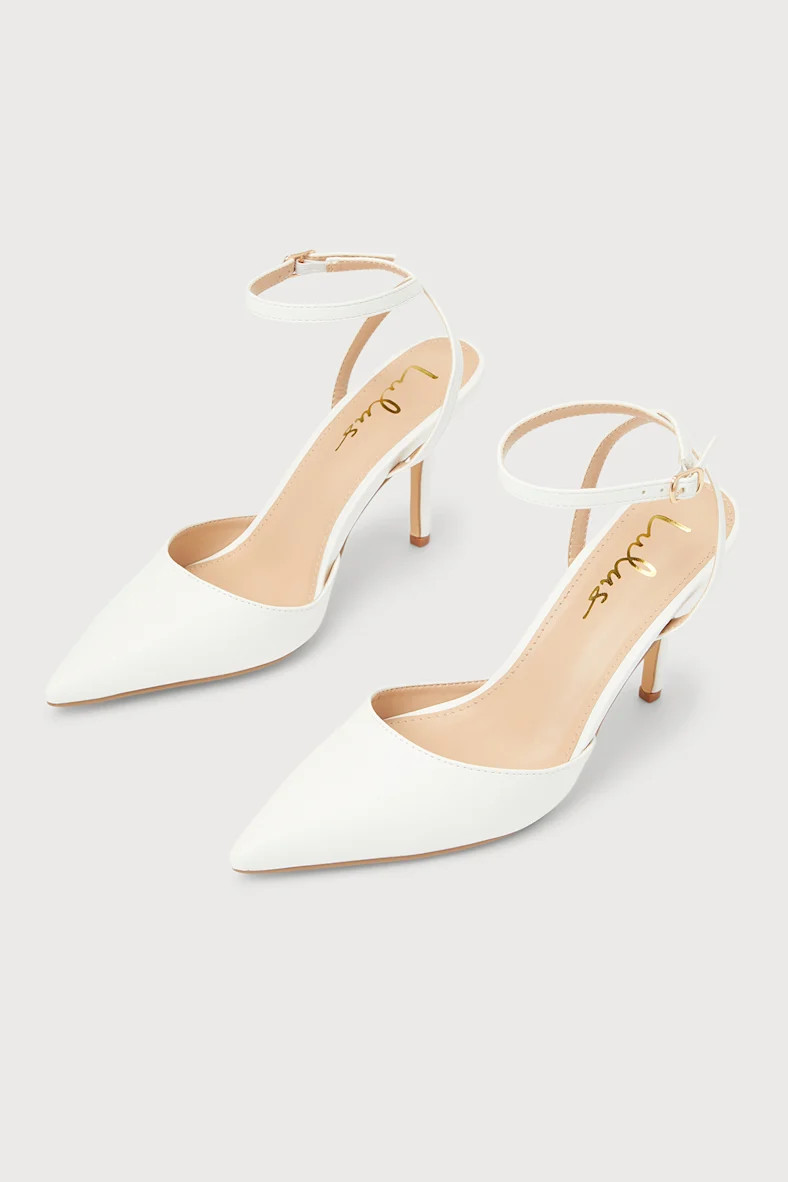 Azalian White Pointed-Toe Ankle Strap Heels | Lulus
