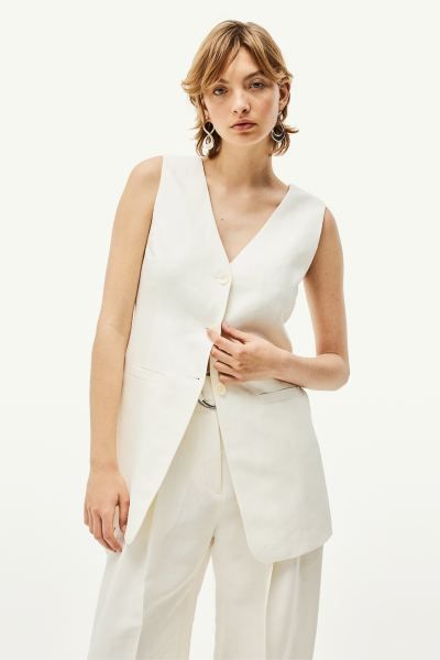 Linen-blend suit waistcoat - White - Ladies | H&M GB | H&M (UK, MY, IN, SG, PH, TW, HK)