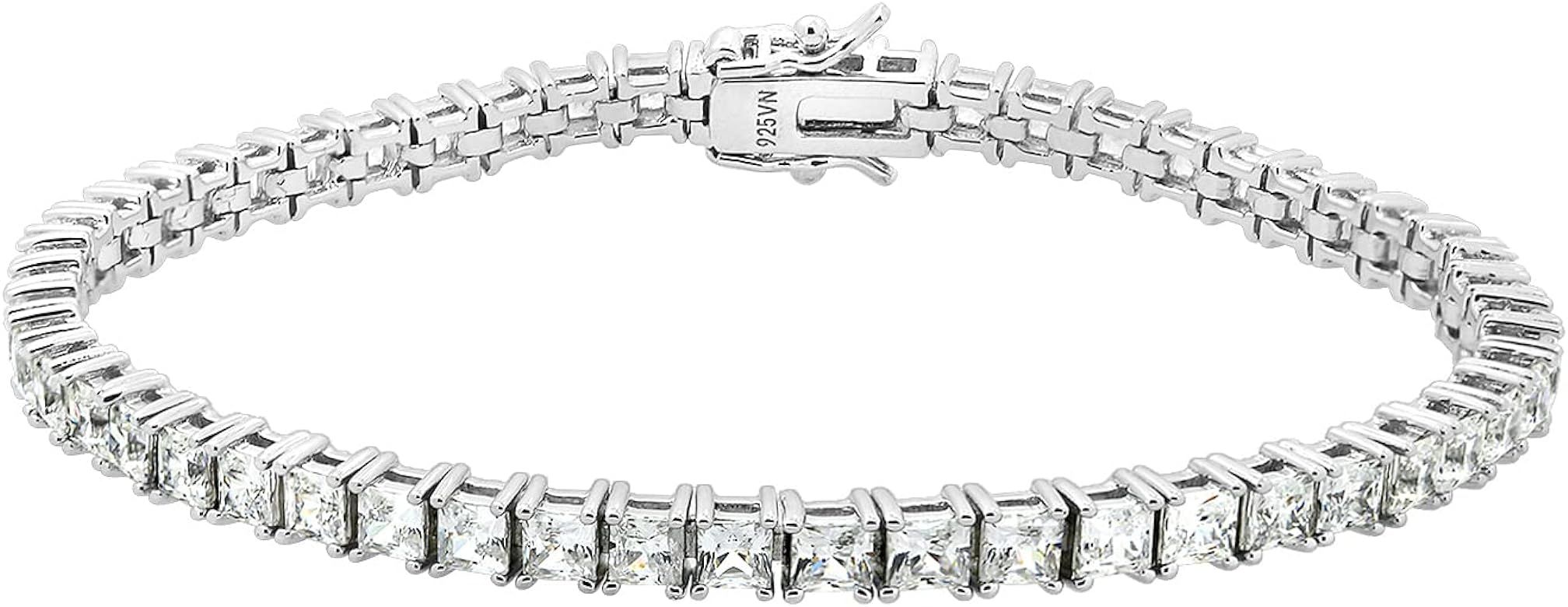 Amazon Collection Platinum or Gold Plated Sterling Silver Princess-Cut Tennis Bracelet made with ... | Amazon (US)