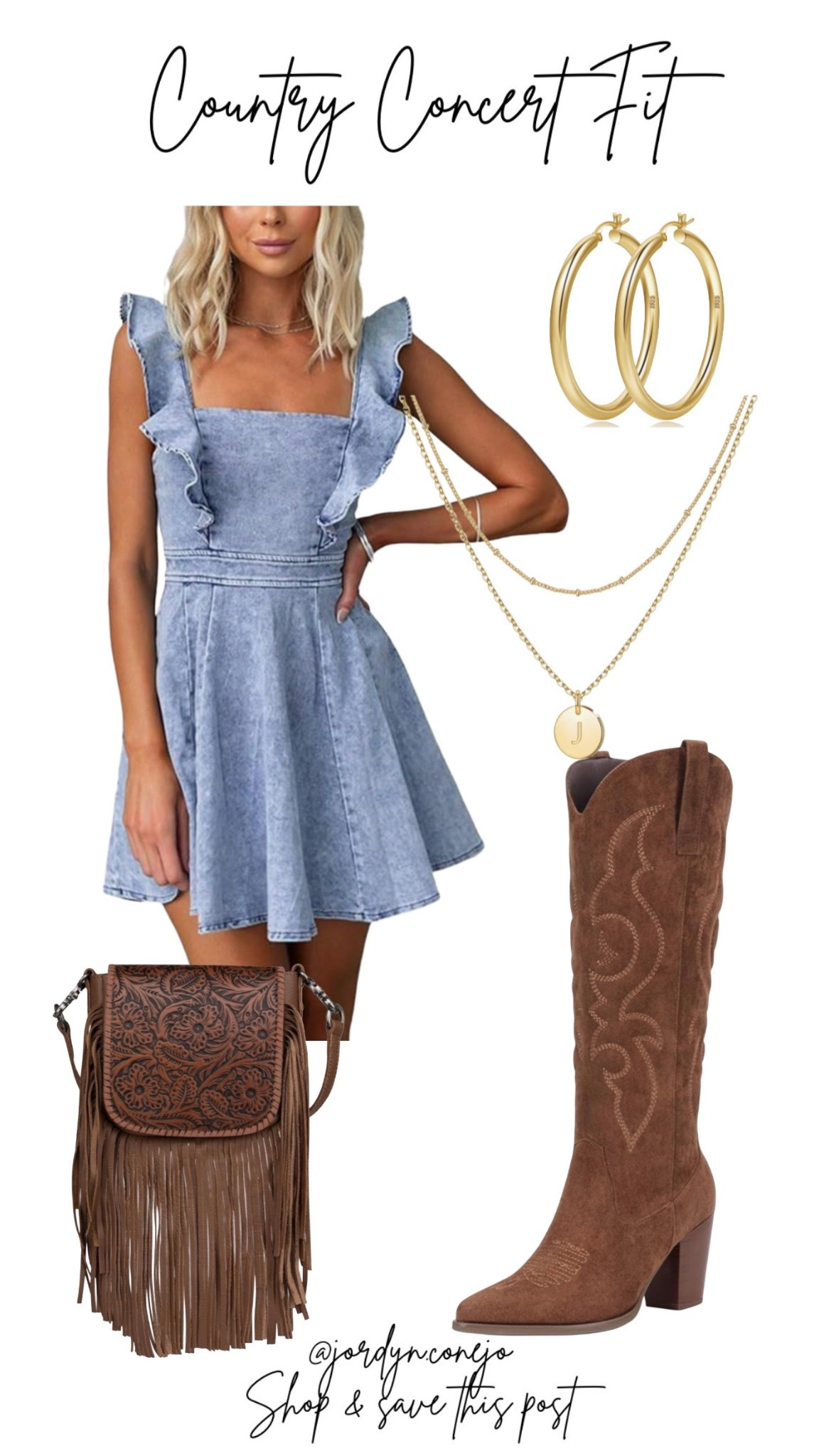 Country Concert Outfit 

Denim dress- tall cowboy boots- gold jewelry- Nashville outfit- tassel crossbody- women’s midsize country concert outfit- country concert dress- gold hoops- Morgan Allen concert outfit- brown cowboy boots- concert boots 

#LTKMidsize #LTKStyleTip #LTKShoeCrush