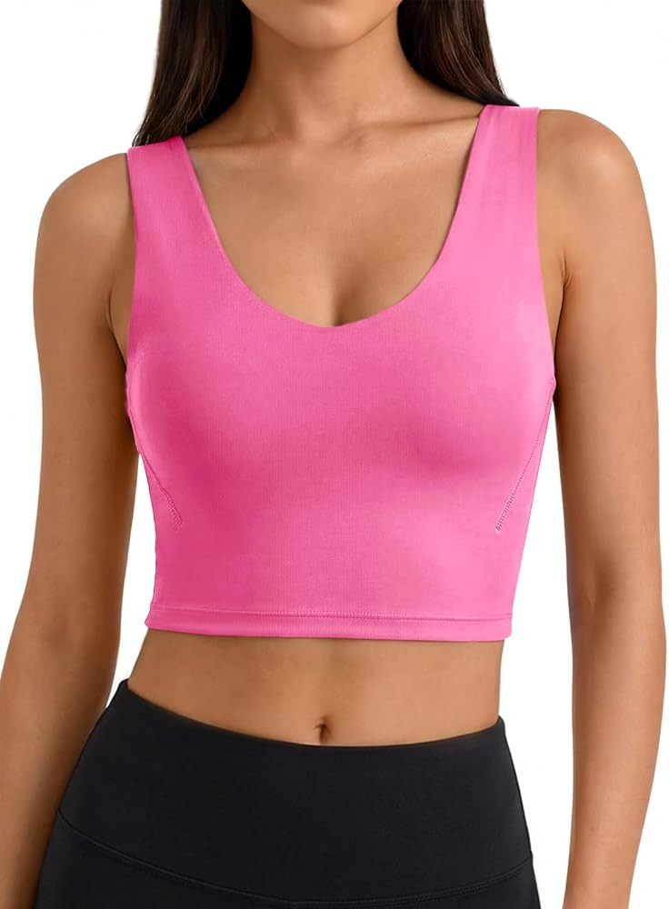 Aoysky Sports Bras for Women Long Line Workout Tank with Built in Bra V Neck Padded Yoga Tops U-B... | Amazon (US)