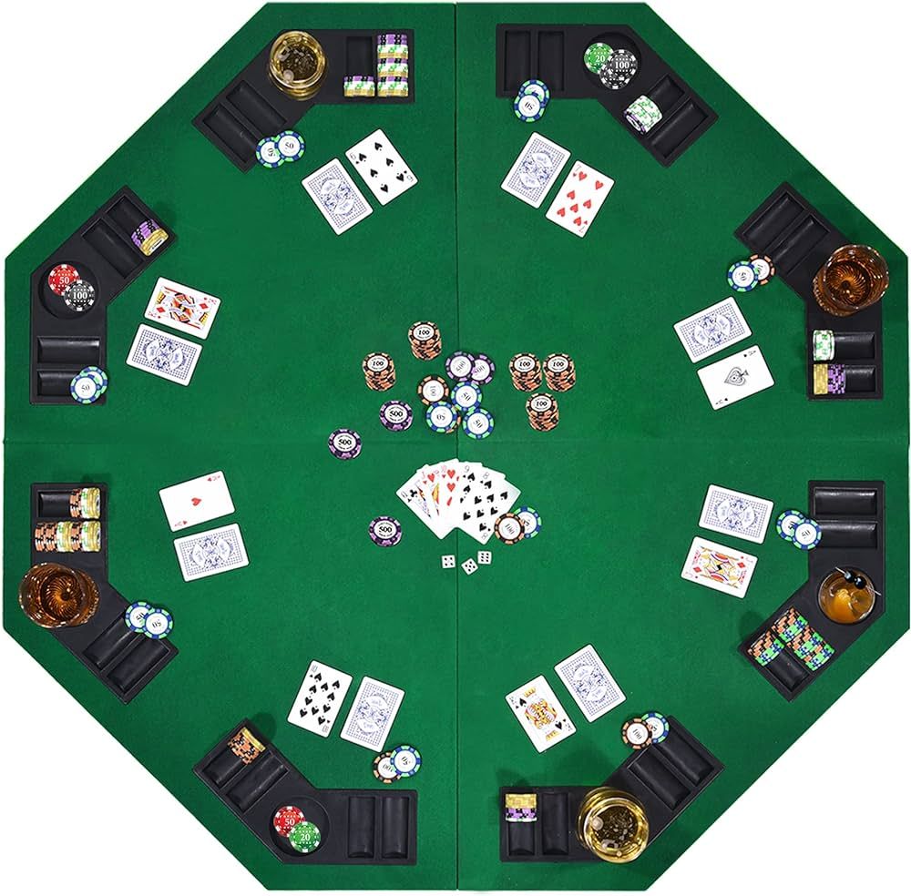 EVIEUN 48" 8-Player Foldable Poker Table Top, Casino Texas Hold'em Layout, Portable Anti-Slip Bla... | Amazon (US)
