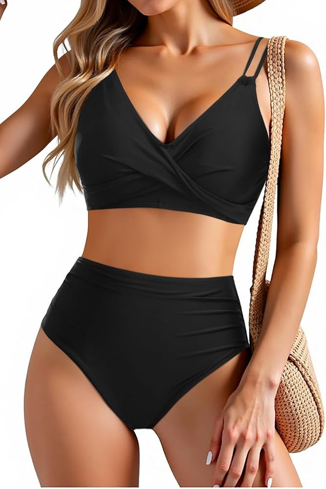 Holipick Women High Waisted Bikini Set Two Piece Swimsuits Push up Wrap Swim Suits Top Tummy Cont... | Amazon (US)