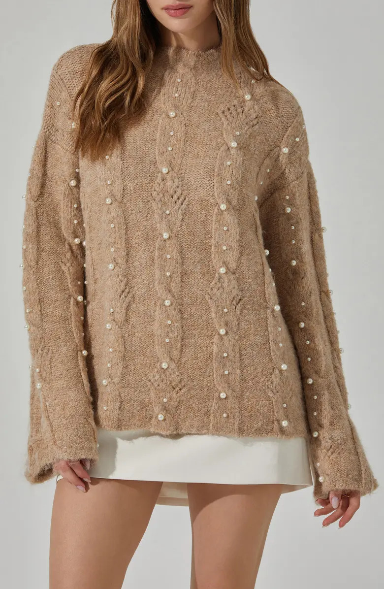 ASTR the Label Kit Faux Pearl Cable Stitch Sweater | Nordstrom | Nordstrom