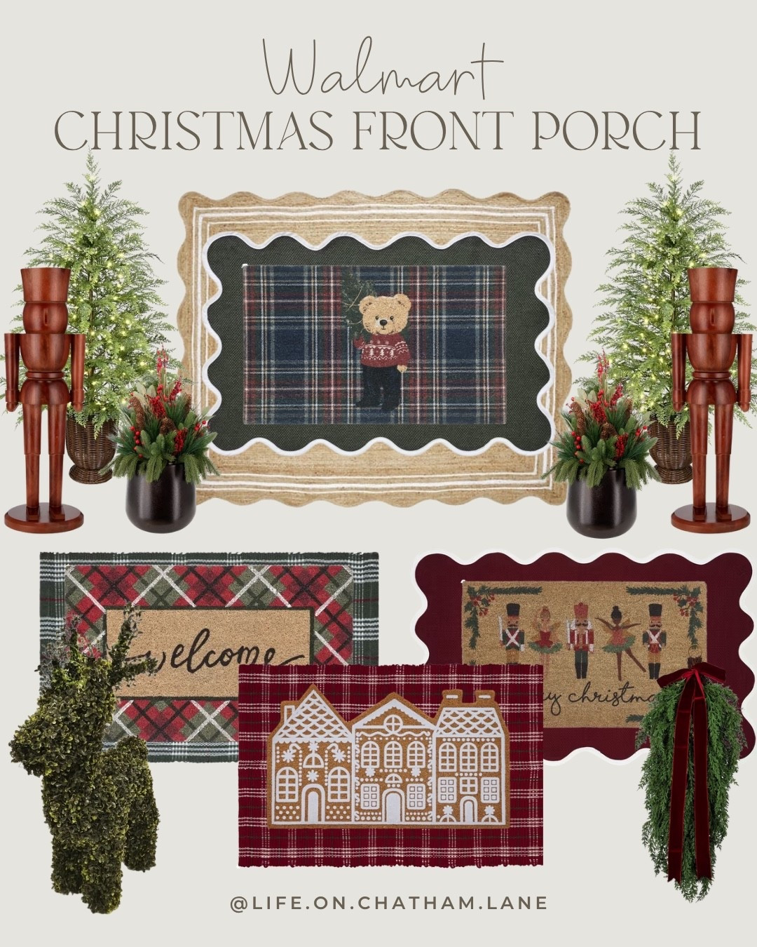 Walmart Christmas front porch inspo!  My Texas House just released some new holiday mats and they are so pretty!  I’m also loving this 3ft wooden nutcracker!

#LTKHome #LTKSeasonal