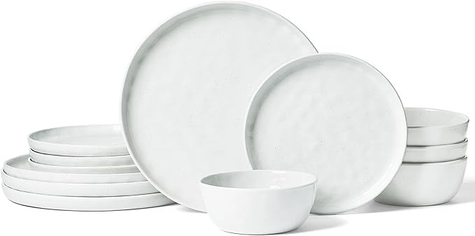 Famiware Mars Plates and Bowls Set, 12 Pieces Dinnerware Sets, Dishes Set for 4, White | Amazon (US)