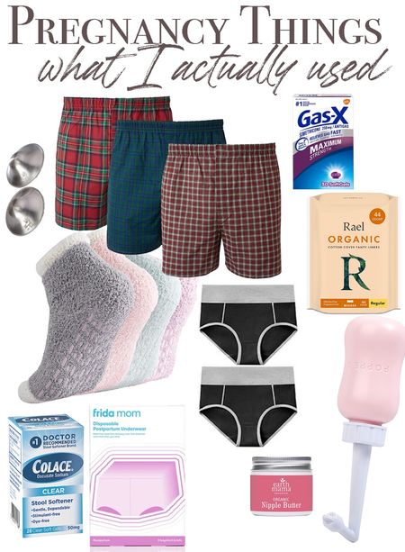 Postpartum from Amazon. All the items I actually used and loved. • men’s boxers (size large) for hanging out at home ; grippy socks for the hospital and after ; underwear and liners for after the diaper stage (Frida Mom boxers are 💯) ; Gas-X and Colace are a MUST  

#LTKbaby #LTKfamily #LTKbump