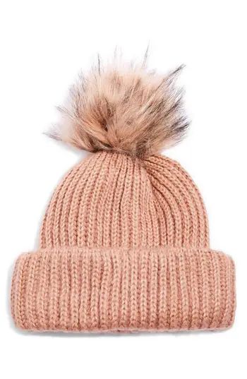 Women's Topshop Faux Fur Pompom Beanie - Beige | Nordstrom