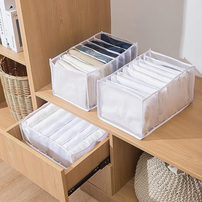 Wardrobe Clothes Organizer,Jeans Compartment Storage Box,7 Grids Washable Clothing Drawer Organiz... | Amazon (UK)