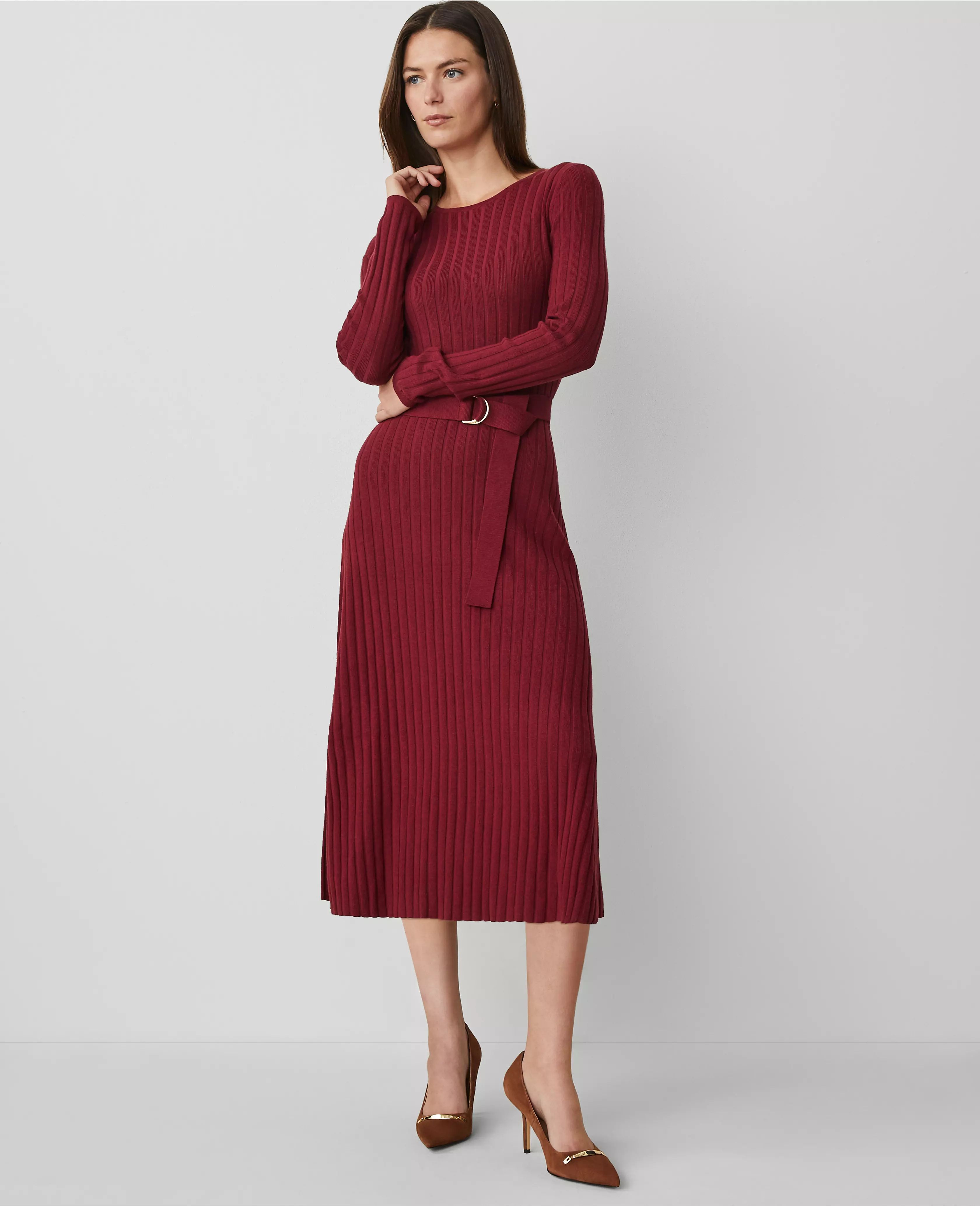 Belted Ribbed Sweater Dress | Ann Taylor (US)