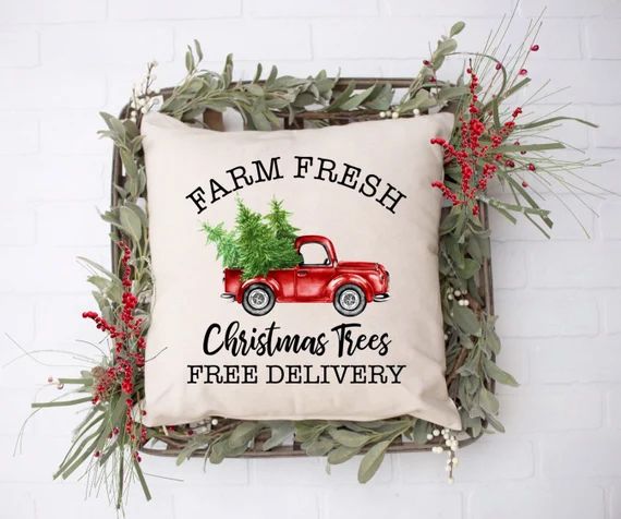 Red Truck, Farm Fresh Christmas Trees Pillow, Christmas Trees Pillow Cover, Winter Pillow, Christ... | Etsy (US)
