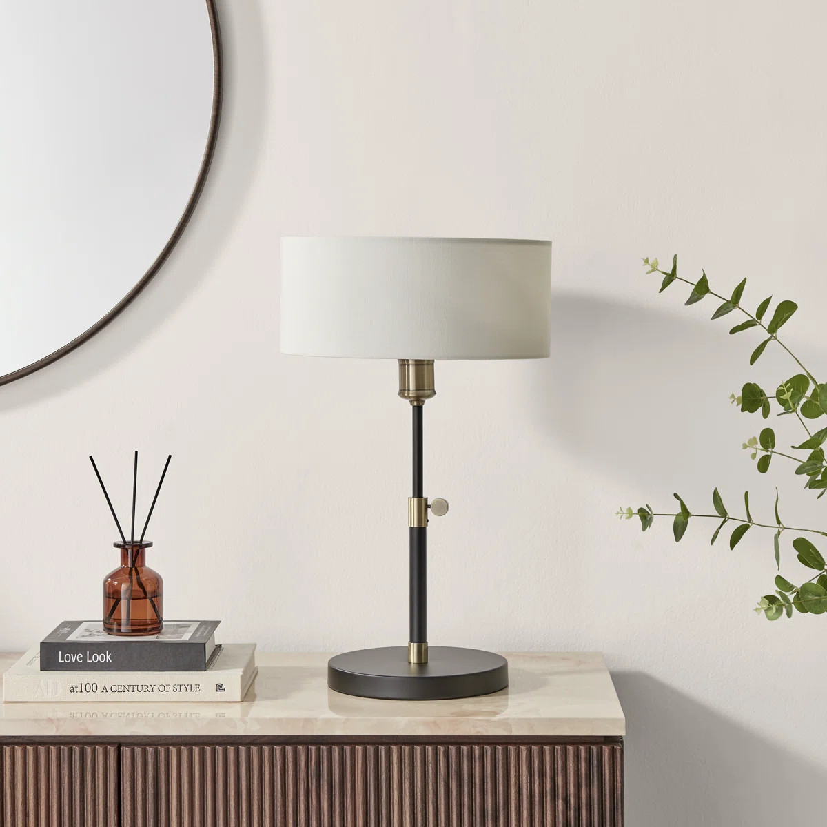 Luci Brass & Black Table Lamp With White Shade - Modern Industrial Style | Wayfair UK